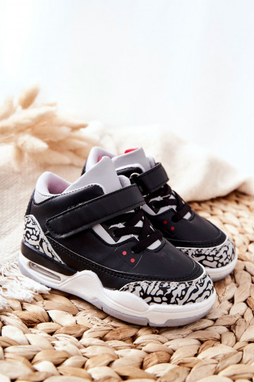 Kinder-Sneaker aus schwarzem und rotem Leinen