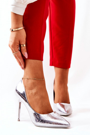 Silberne Tissoria High Heels mit Schlangenmuster