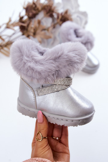 Kinder-Schneestiefel mit glitzernden Augen in der Farbe Silber von Hollee
