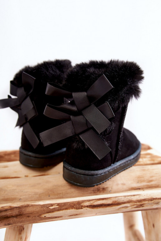Warme Kinderschuhe mit Schleifen-Schneestiefeln in der Farbe Schwarz Funky Warme Kinderschuhe mit Schleifen-Schneestiefeln in der Farbe Schwarz Funky