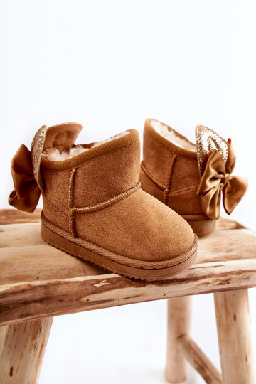 Warme Kinder-Schneestiefel mit Bändern in der braunen Farbe Meriva