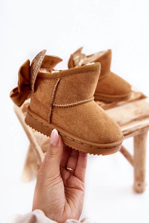 Warme Kinder-Schneestiefel mit Bändern in der braunen Farbe Meriva