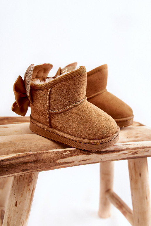 Warme Kinder-Schneestiefel mit Bändern in der braunen Farbe Meriva