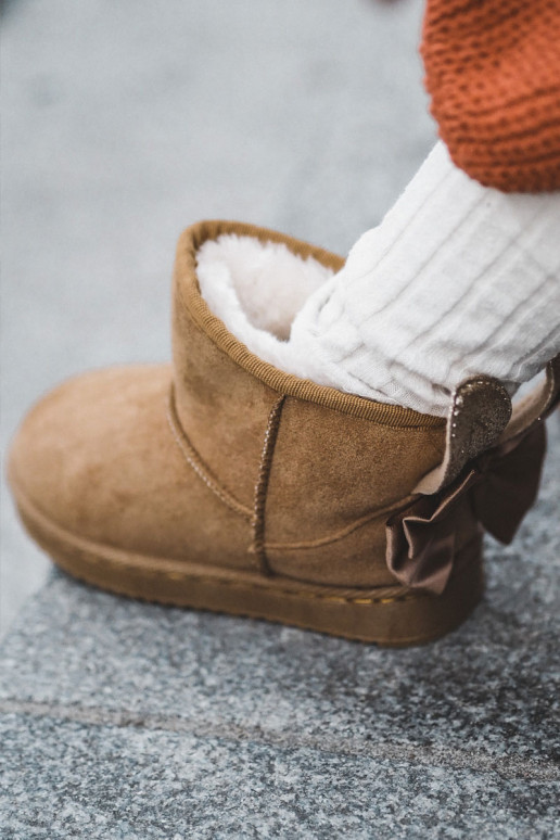 Warme Kinder-Schneestiefel mit Bändern in der braunen Farbe Meriva