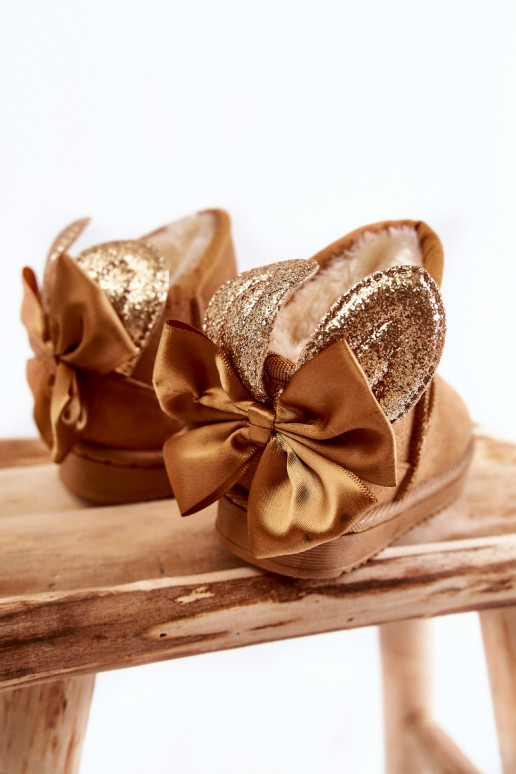 Warme Kinder-Schneestiefel mit Bändern in der braunen Farbe Meriva