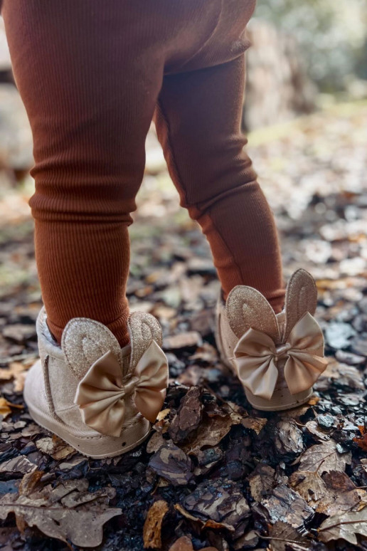 Gewärmte Schneestiefel für Kinder mit Bändern beige Meriva Gewärmte Schneestiefel für Kinder mit Bändern beige Meriva