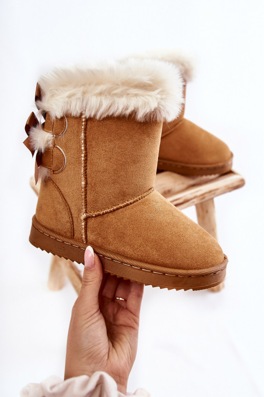 Warme Kinderschuhe mit Bändern, Schneestiefel beige Funky