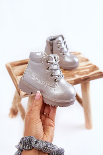 Kinder-Schnürstiefel mit Reißverschlüssen in der Farbe Silber von Dexter