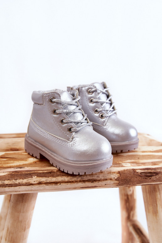 Kinder-Schnürstiefel mit Reißverschlüssen in der Farbe Silber von Dexter Kinder-Schnürstiefel mit Reißverschlüssen in der Farbe Silber von Dexter