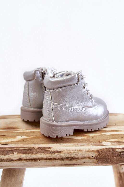 Kinder-Schnürstiefel mit Reißverschlüssen in der Farbe Silber von Dexter