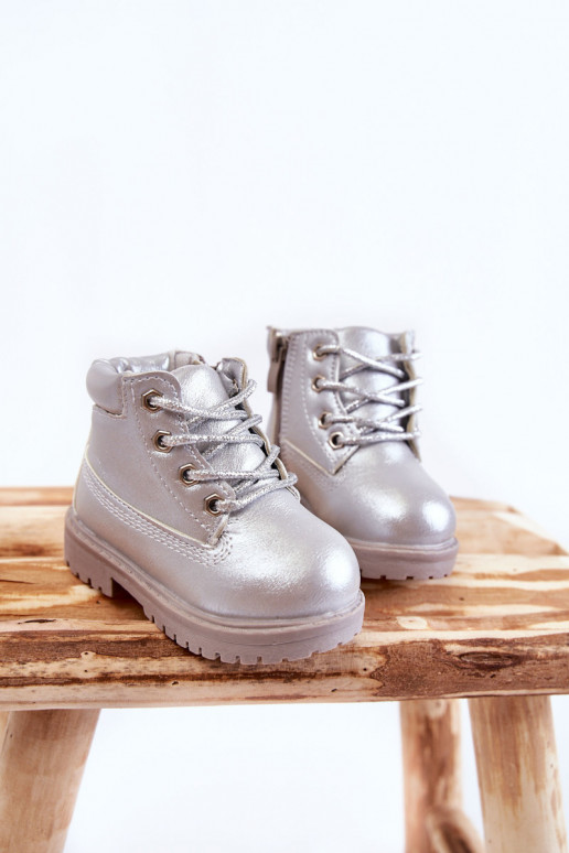 Kinder-Schnürstiefel mit Reißverschlüssen in der Farbe Silber von Dexter Kinder-Schnürstiefel mit Reißverschlüssen in der Farbe Silber von Dexter