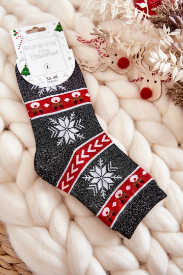 Weihnachtssocken mit glitzernden Rentieren in Schwarz und Rot 2