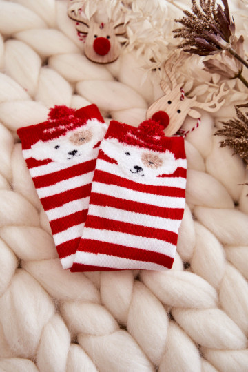 Socken mit Streifen mit Welpen in weiß-roter Farbe