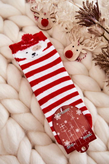Socken mit Streifen mit Welpen in weiß-roter Farbe 2