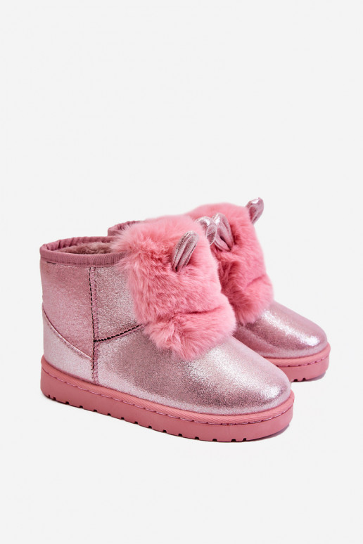 Gewärmte Kinder-Schneestiefel mit Fell innen und rosa Ohren von Betty Gewärmte Kinder-Schneestiefel mit Fell innen und rosa Ohren von Betty