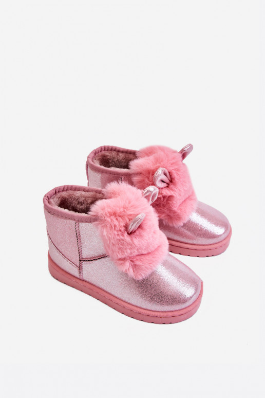Gewärmte Kinder-Schneestiefel mit Fell innen und rosa Ohren von Betty Gewärmte Kinder-Schneestiefel mit Fell innen und rosa Ohren von Betty