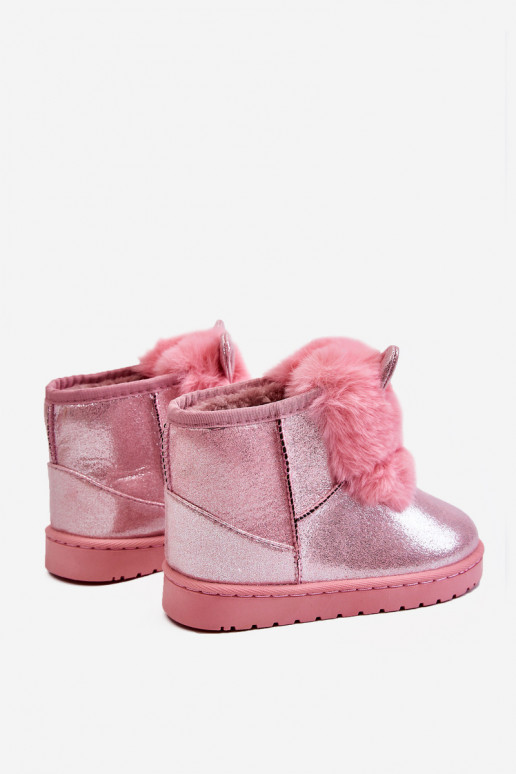 Gewärmte Kinder-Schneestiefel mit Fell innen und rosa Ohren von Betty Gewärmte Kinder-Schneestiefel mit Fell innen und rosa Ohren von Betty