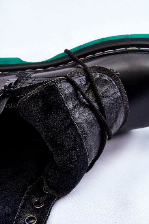 Schwarze Trinah-Schnürstiefel für Damen in Grün mit Plateausohle Schwarze Trinah-Schnürstiefel für Damen in Grün mit Plateausohle