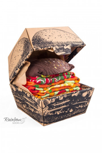 Farbige Socken in einer Box Burger Vege 2 Paar