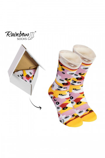 Farbige Socken in einer Box 1 Paar Pizza 2