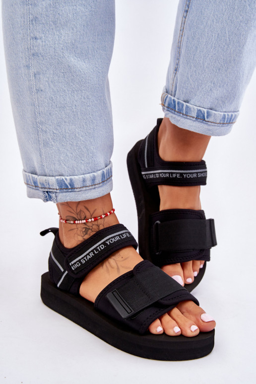 Damensandalen mit Klebeverschlüssen Big Star LL274784 in der Farbe Schwarz