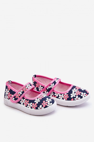 Kinderballerinas mit Blumenmuster in der blau-rosa Farbe Noah