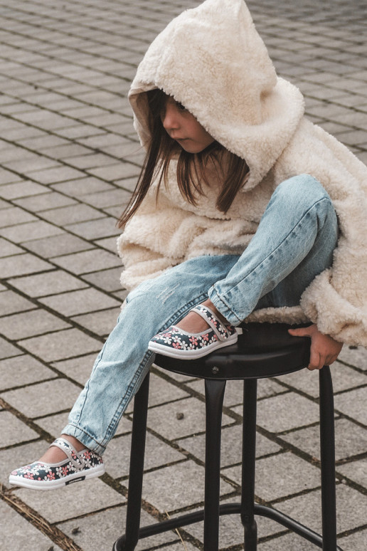 Kinderballerinas mit Blumenmuster in der blaugrauen Farbe Noah