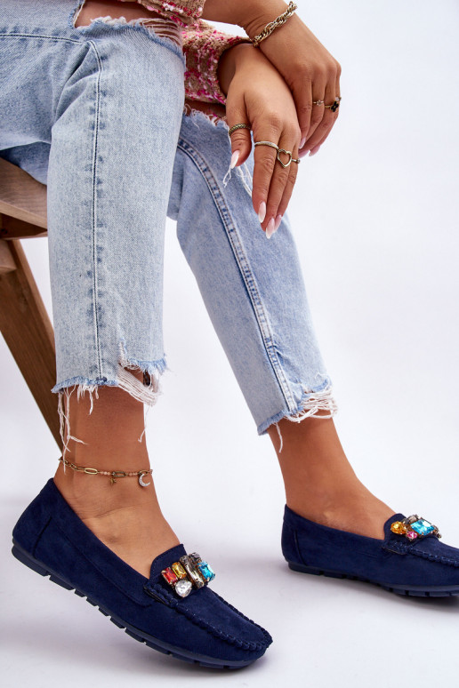 Elegante Wildleder-Mokassins mit glänzenden Ösen in dunkelblauer Lucille Elegante Wildleder-Mokassins mit glänzenden Ösen in dunkelblauer Lucille