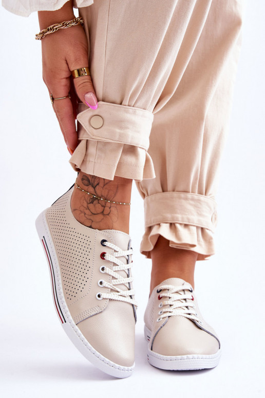 mit durchbrochenen Elementen Freizeitschuhe beige Farbe Ferone