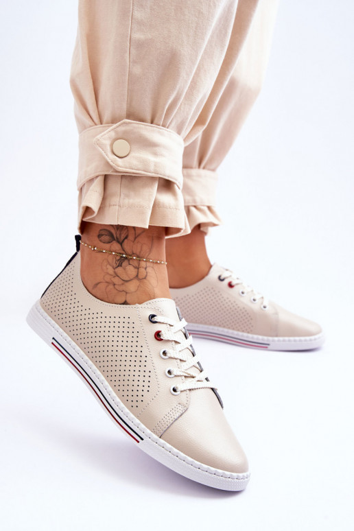 mit durchbrochenen Elementen Freizeitschuhe beige Farbe Ferone