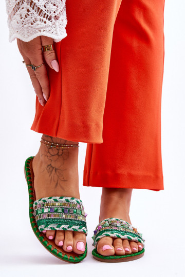 Verzierte Hausschuhe in grüner Farbe Bellisa 2