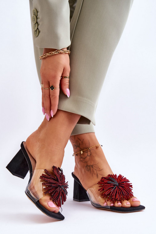 Durchsichtige Hausschuhe mit Absätzen S.Barski KV-AP658-1 schwarze Farbe