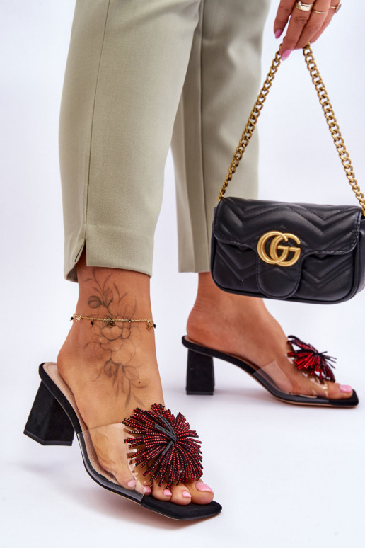 Durchsichtige Hausschuhe mit Absätzen S.Barski KV-AP658-1 schwarze Farbe