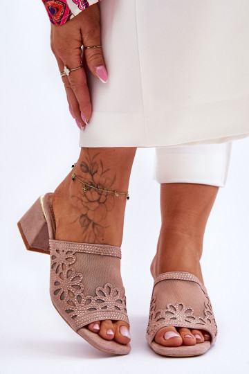 Hausschuhe mit Absatz mit Mesh S.Barski KV-612-1 Nude