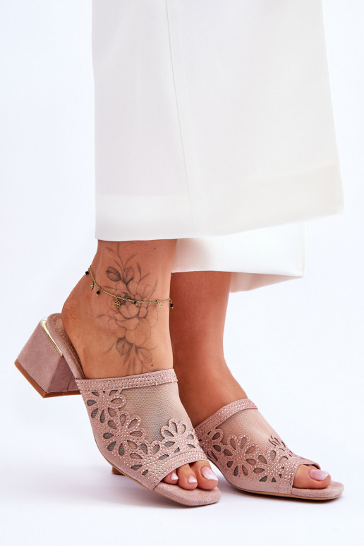 Hausschuhe mit Absatz mit Mesh S.Barski KV-612-1 Nude