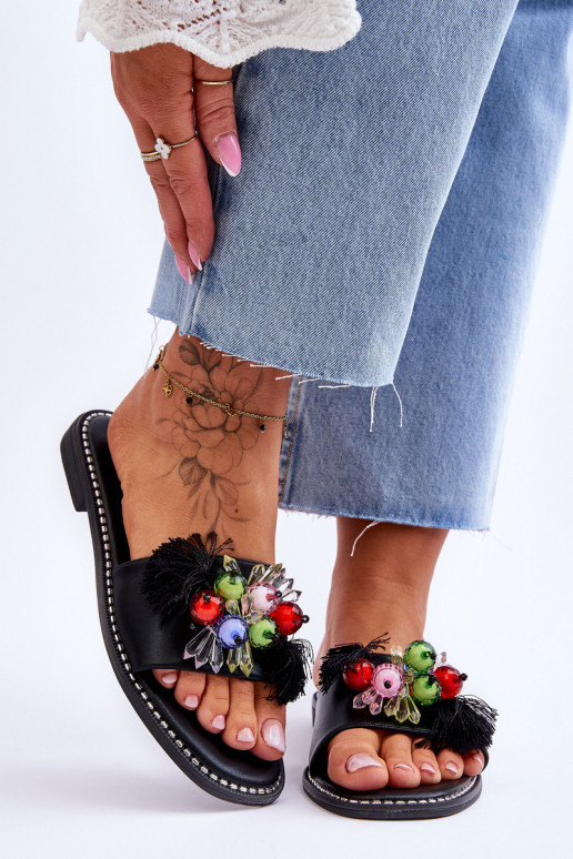 Hausschuhe mit Zierperlen S.Barski KV-2775-47 schwarze Farbe Hausschuhe mit Zierperlen S.Barski KV-2775-47 schwarze Farbe