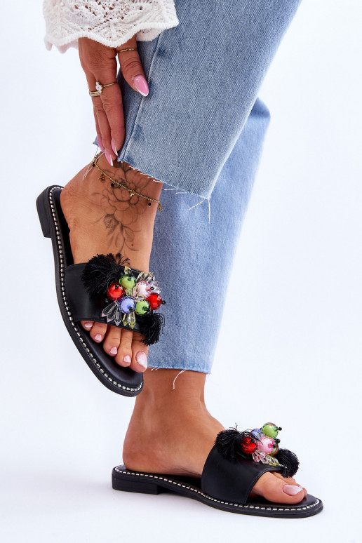 Hausschuhe mit Zierperlen S.Barski KV-2775-47 schwarze Farbe Hausschuhe mit Zierperlen S.Barski KV-2775-47 schwarze Farbe