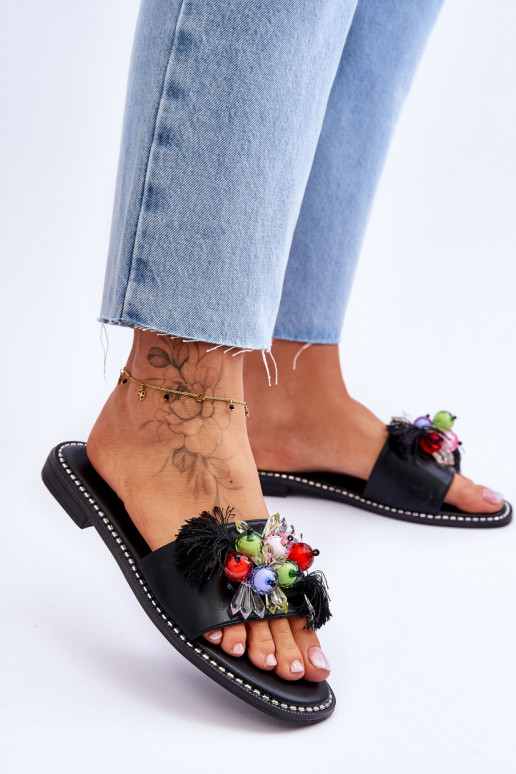 Hausschuhe mit Zierperlen S.Barski KV-2775-47 schwarze Farbe Hausschuhe mit Zierperlen S.Barski KV-2775-47 schwarze Farbe