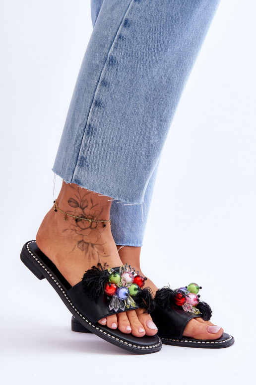 Hausschuhe mit Zierperlen S.Barski KV-2775-47 schwarze Farbe Hausschuhe mit Zierperlen S.Barski KV-2775-47 schwarze Farbe