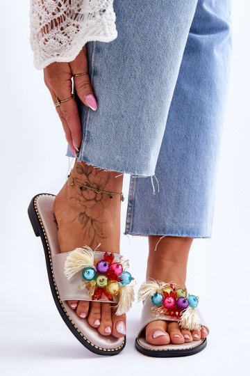 Hausschuhe mit Zierperlen S.Barski KV-2775-47 Nude