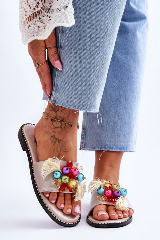 Hausschuhe mit Zierperlen S.Barski KV-2775-47 Nude