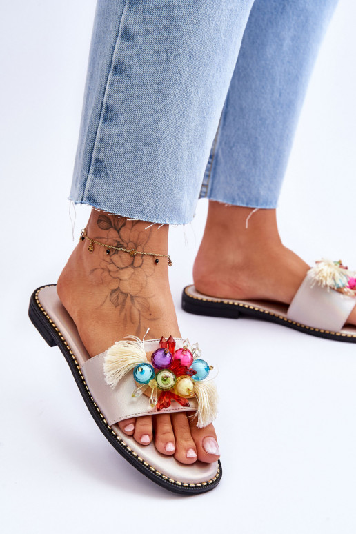 Hausschuhe mit Zierperlen S.Barski KV-2775-47 Nude