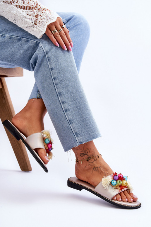 Hausschuhe mit Zierperlen S.Barski KV-2775-47 Nude