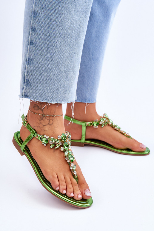 Damensandalen mit Kieselsteinverzierung in grüner Farbe Lenisa