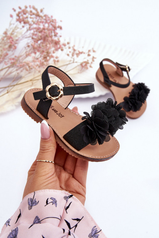 Sandalen für Kinder mit Blumen in schwarzer Farbe Poly