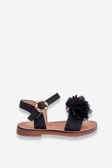 Sandalen für Kinder mit Blumen in schwarzer Farbe Poly 2