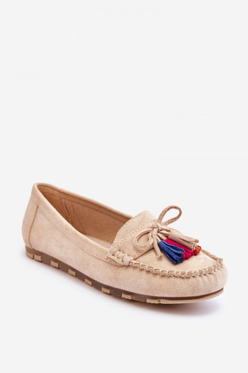 Wildledermokassins mit Quasten in Beige Dorine