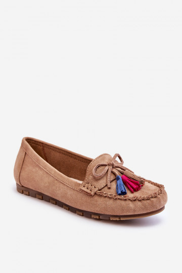 Wildledermokassins mit Quasten in Beige Dorine