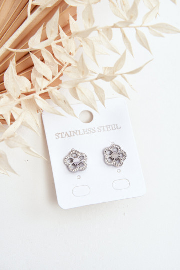 Blumenförmige Ohrringe mit Zirkonen in Silberfarbe 2
