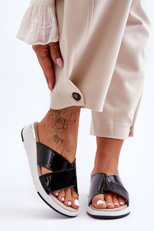 mit Lackeffekt Hausschuhe S.Barski AL22469 schwarze Farbe mit Lackeffekt Hausschuhe S.Barski AL22469 schwarze Farbe